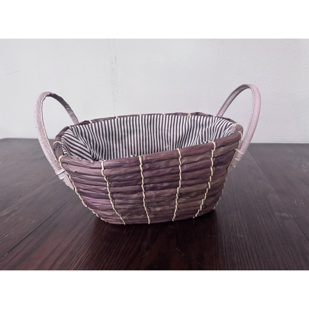 Small Wicker Basket with Fabric Liner & Handles Decorative Storage Basket Brown - Picture 3 of 7